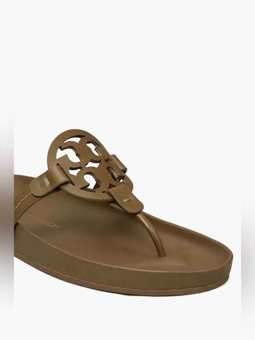 Tory Burch Miller Cloud Leather Thong Sandals In Olive Green. Size 8